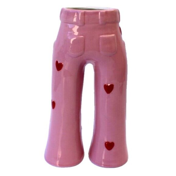 New Pink Red Hearts Love Flare Pants Lips Ceramic Flower Vase Valentine's Day - Picture 2 of 2
